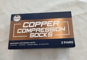 3 Pack Of Pembrook Copper Compression Socks L/XL 3 Colors Blk/Why/gry New
